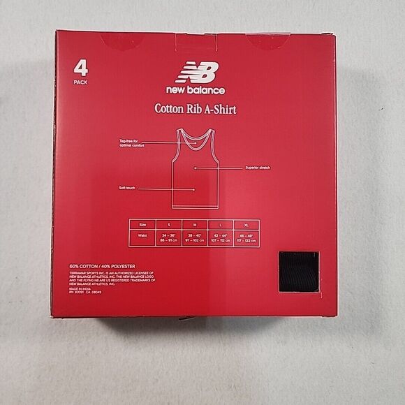 NEW BALANCE Men's Cotton Rib A Shirt Tank Top Size S 4 Pack White Black Gray Red - Picture 3 of 5